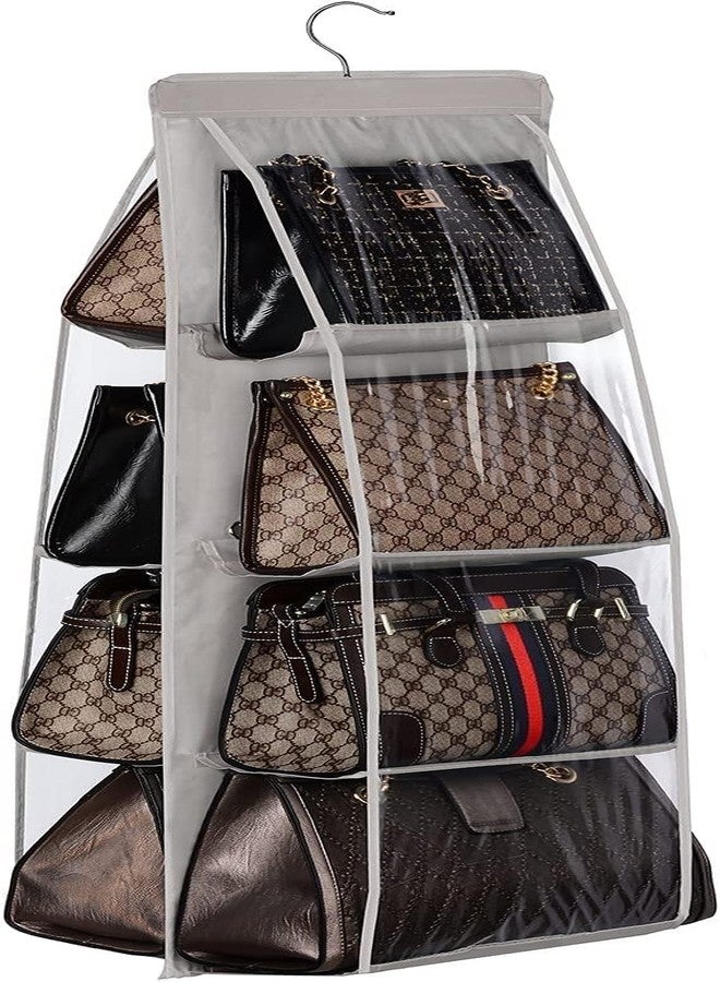 GBMI Handbag Organizer, Bag Organiser for Ladies Handbags, Purse, Clutch, clothes organiser for wardrobe, Purse Organiser With Hanger, Women, Non-Woven (8 Pocket- 110 X 35 X 35 Cm (Pack Of 1), Grey) - Image 1